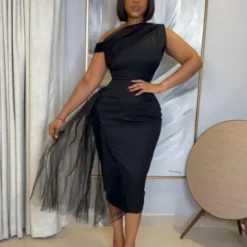 Mesh Patchwork Slash Shoulder Sleeveless Bodycon Dress -Deals Toggenix Store a405529844d86980