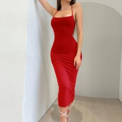 Women Spring Summer Sexy Backless Lace-Up Solid Dress -Deals Toggenix Store a42c356f11a06d77