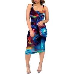Print Strap Slim Sexy Midi Dress -Deals Toggenix Store a4a0442c5f691a73