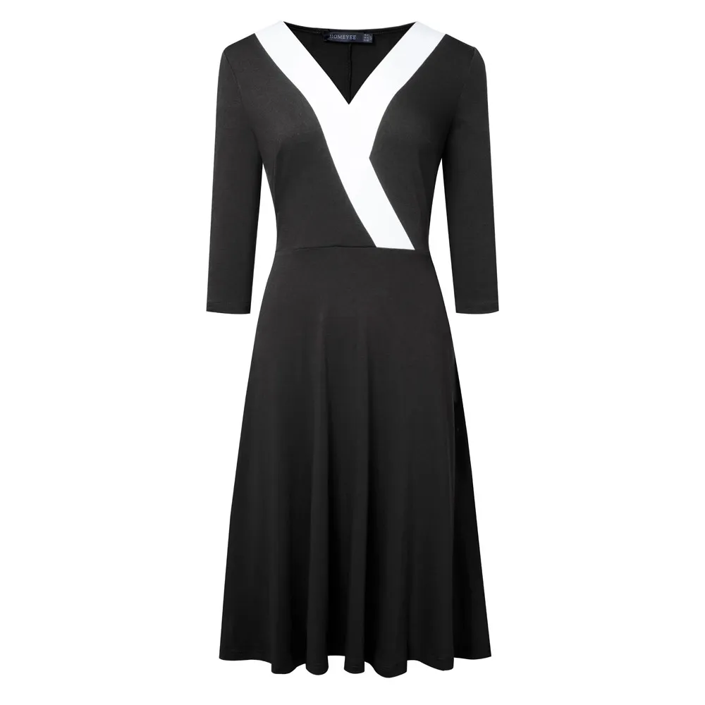 Mid Waist V Neck Color Block Zip Chic Career Fashionable Women Comfort Casual Dress 7 Mid Waist V Neck Color Block Zip Chic Career Fashionable Women Comfort Casual Dress - Image 7