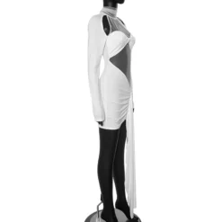 Women's Summer Solid Color Patchwork Mesh Round Neck Long Sleeve Slim Fit Pleated Short Dress 21 Women's Summer Solid Color Patchwork Mesh Round Neck Long Sleeve Slim Fit Pleated Short Dress -Deals Toggenix Store a4bd582e0884771c