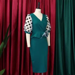 Plus Size V Neck Mesh Patchwork Slim Waist Chic Elegant Dress -Deals Toggenix Store a53f16a544a466d1