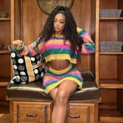 Autumn Women's Sexy Knitting Long-Sleeved Contrast Color Top High Waist Bodycon Skirt Suit For Women -Deals Toggenix Store a6fe5ad012260069