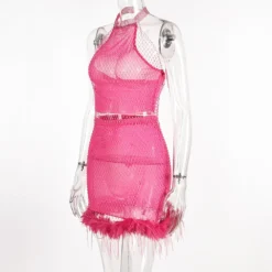 Women's Fishnet See-Through Sexy Halter Neck Vest Plush Skirt 2-Piece Set -Deals Toggenix Store a71fc196f16590ab