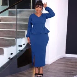 Women Long Sleeve V Neck Slit Dress -Deals Toggenix Store a72089fb6d6e5d38