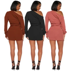 Women's Slash Shoulder Pleated Top Ribbed Skirt Sexy Two-piece Set -Deals Toggenix Store a7ae866af68aebc8