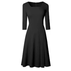 Summer Chic Pleated Solid Mid Waist Square Neck Zip Cozy A-Line Dress -Deals Toggenix Store a7c29257a53943a5