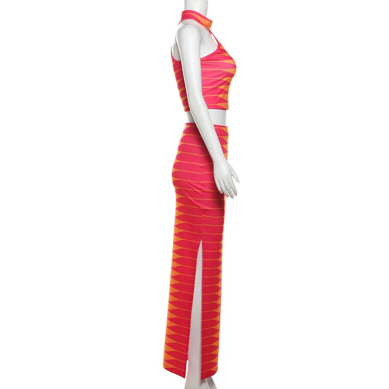 Summer Women's Halter Neck Slim Vest High Waist Printed Skirt Two Piece Set 16 Summer Women's Halter Neck Slim Vest High Waist Printed Skirt Two Piece Set - Image 16