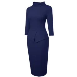Chic Women's Mid Waist Patchwork Solid Color Half Turtleneck Bodycon Work Dress -Deals Toggenix Store a861681a826e3133