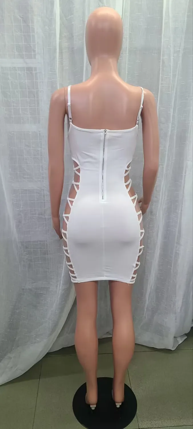 Summer Women Solid Sexy Side Cross Hollow Dress 12 Summer Women Solid Sexy Side Cross Hollow Dress - Image 12