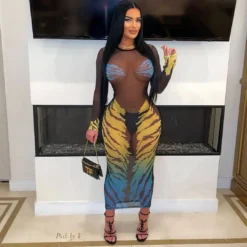 Women's Clothing Fashion Casual Tiger Print Mesh Dress -Deals Toggenix Store a86a54e6eae0112f