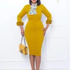 Women Fall Long Sleeve Solid Color Slit Scarf Bodycon Dress -Deals Toggenix Store a8836c576a614ae4