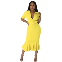 Women Polo Neck Slim Elegant Ruffle Dress -Deals Toggenix Store a9e96bc50eb849b4