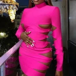 High-End Long Sleeve Cutout Multi-layer Pleated Fashion Sexy Tight Fitting Bodycon Bandage Dress -Deals Toggenix Store ab463c78d0daf09b