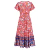 Women's Summer V-Neck Ruffle Sleeve Floral Print Long Dress