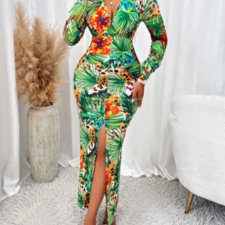 Women Sexy Printed V-neck Slit Long-sleeved Dress 18 Women Sexy Printed V-neck Slit Long-sleeved Dress -Deals Toggenix Store abbe50ace982581e