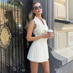 Women Summer Turndown Collar Irregular Top And Pleated Skirt Casual Two-piece Set -Deals Toggenix Store ac6940a2a28d1ae2