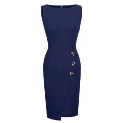 Women Round Neck Sleeveless Button Dress -Deals Toggenix Store ac6c05430afd3711