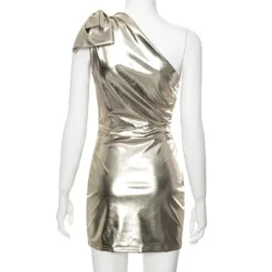 Women Sexy Bow One Shoulder Metallic Dress -Deals Toggenix Store ac8ad05b5c98c0d1