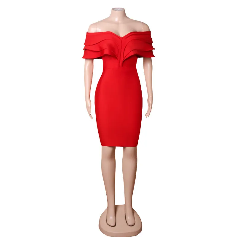 The Red Dress High Sense Party Off Shoulder Bandage Dress 13 The Red Dress High Sense Party Off Shoulder Bandage Dress - Image 13