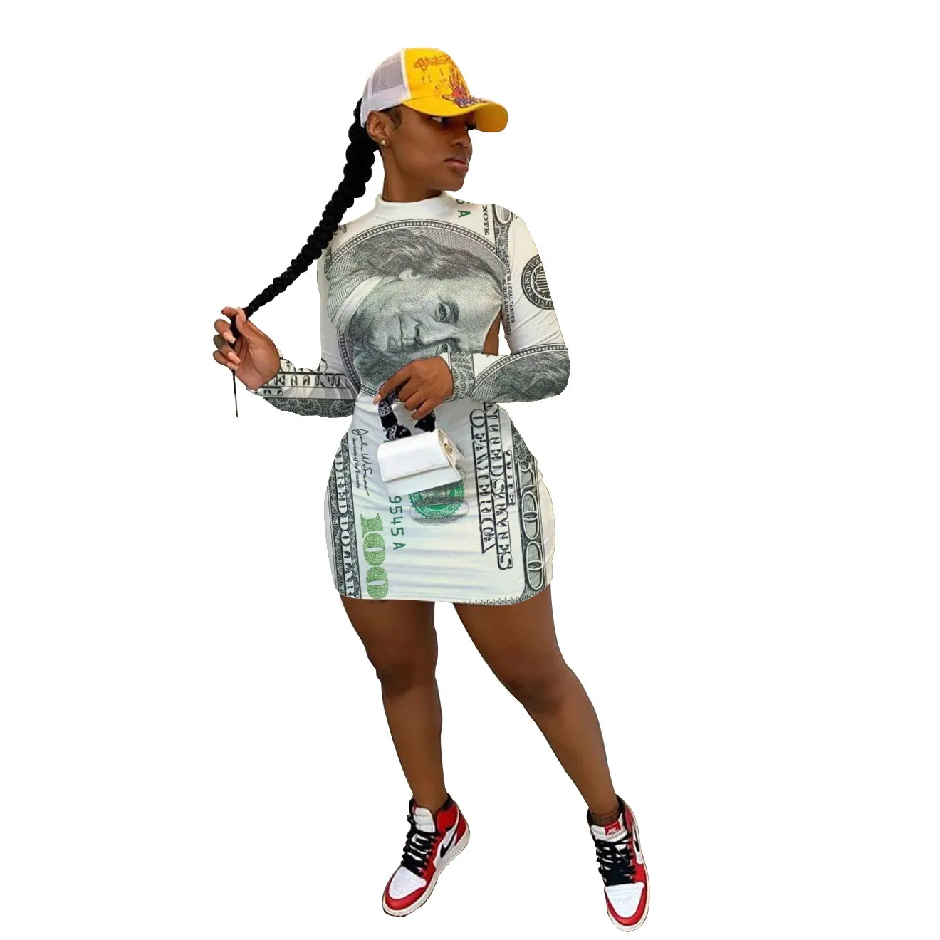 Cool Graffiti Bill Print Long Sleeve Low Back Nightclub Dress 18 Cool Graffiti Bill Print Long Sleeve Low Back Nightclub Dress - Image 18