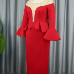 Round Neck See-Through Beaded Flare Sleeve Sexy Peplum Dress -Deals Toggenix Store ae18239493595760