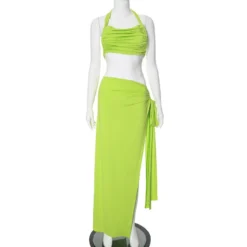 Women Summer Solid Gathered Backless Top And Slit Skirt Casual Two-piece Set 27 Women Summer Solid Gathered Backless Top And Slit Skirt Casual Two-piece Set -Deals Toggenix Store ae727039f2e0381e