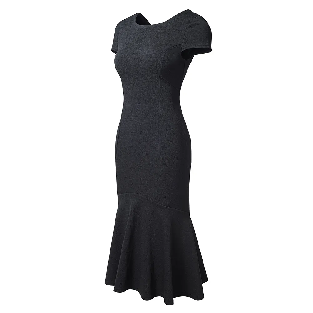 Women's Chic Career Slim Bodycon Round Neck Midi Dress 7 Women's Chic Career Slim Bodycon Round Neck Midi Dress - Image 7