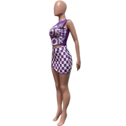 Women Clothes Fashion Print Sleeveless Vest Checker Mini Slit Skirt Two Piece Set -Deals Toggenix Store aed0defcf927699e