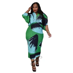 Women'S Fall V-Neck Bat Sleeves Print Dress -Deals Toggenix Store af2b57f6d8e8174b