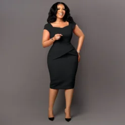 Women Square Neck Short Sleeve Bodycon Office Dress -Deals Toggenix Store af9583bee6f40509