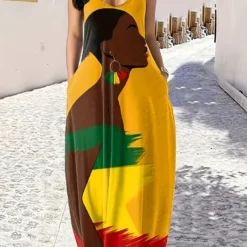 Women Summer Chic V Neck Suspender Print Maxi Dress -Deals Toggenix Store afaccb522347613a