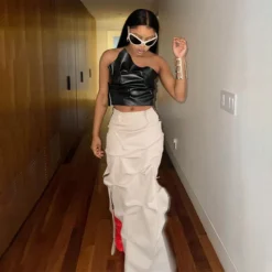 Summer Women Sexy Pu Leather Solid Strapless Fold Top 22 Summer Women Sexy Pu Leather Solid Strapless Fold Top -Deals Toggenix Store b002a80651f533a9