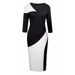 Women Round Neck Zip Contrast Bodycon Dress -Deals Toggenix Store b09879af596d40a7