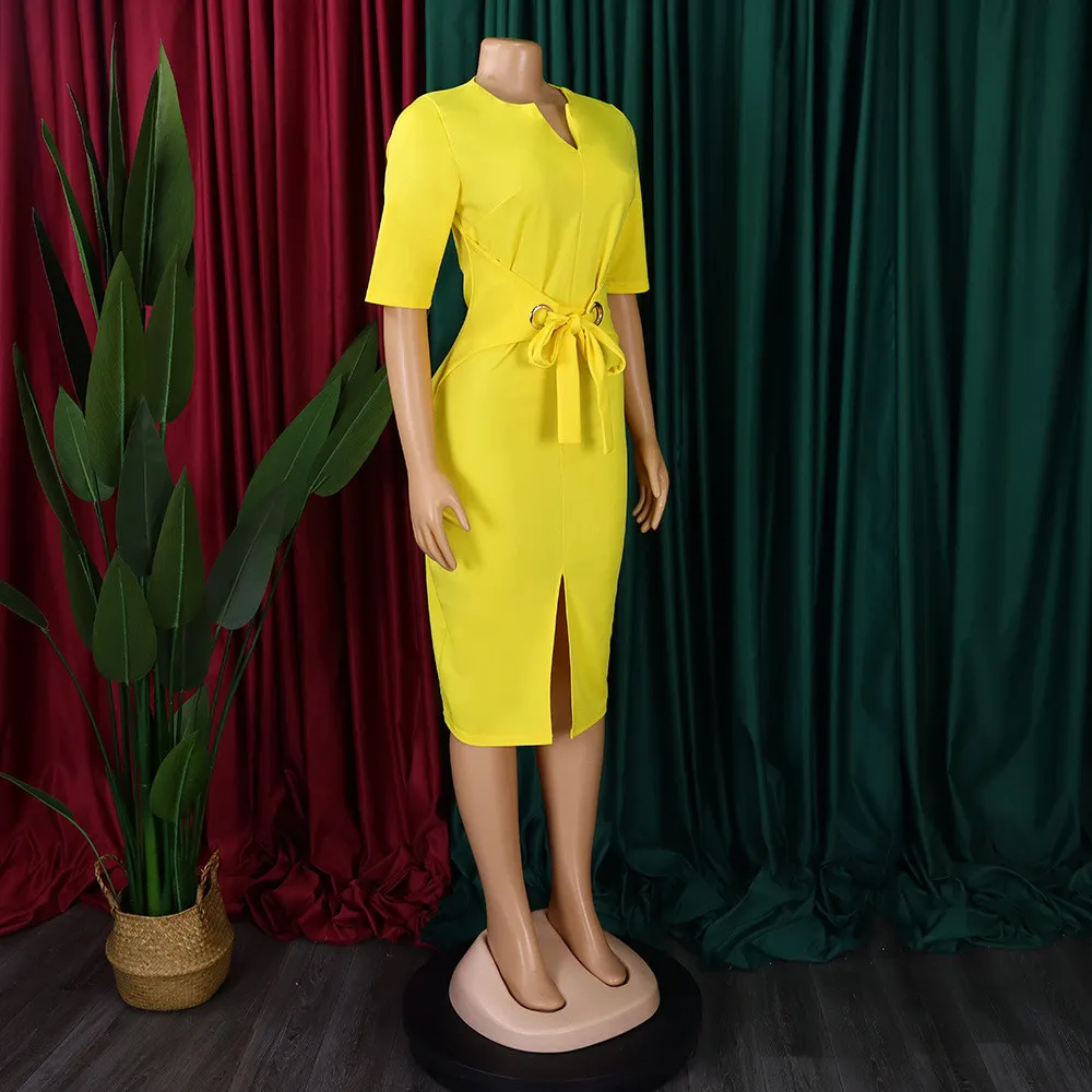 Women African V-Neck Solid Bodycon Dress 12 Women African V-Neck Solid Bodycon Dress - Image 12