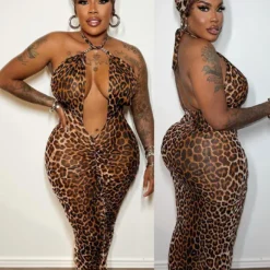 Women Printed Lace-Up Halter Neck Elastic Pleated Bodycon Leopard Print Dress 15 Women Printed Lace-Up Halter Neck Elastic Pleated Bodycon Leopard Print Dress -Deals Toggenix Store b10476adb9a4ef64