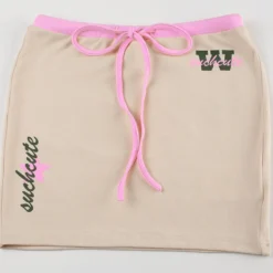 Letter Print Contrast Color Strap Slim Fit Vest Drawstring Skirt Two-Piece Set