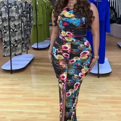 Fashionable Floral Tank High-waisted Long Skirt Two-piece Set For Women