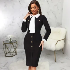 Women Color Block Solid Long Sleeve Dress -Deals Toggenix Store b26446c95e61666b