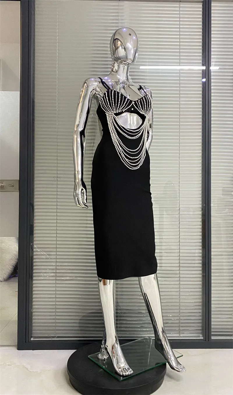 Gorgeous Beaded Sexy Cutout Strap Elegant Chic White Bandage Evening Gown 5 Gorgeous Beaded Sexy Cutout Strap Elegant Chic White Bandage Evening Gown - Image 5