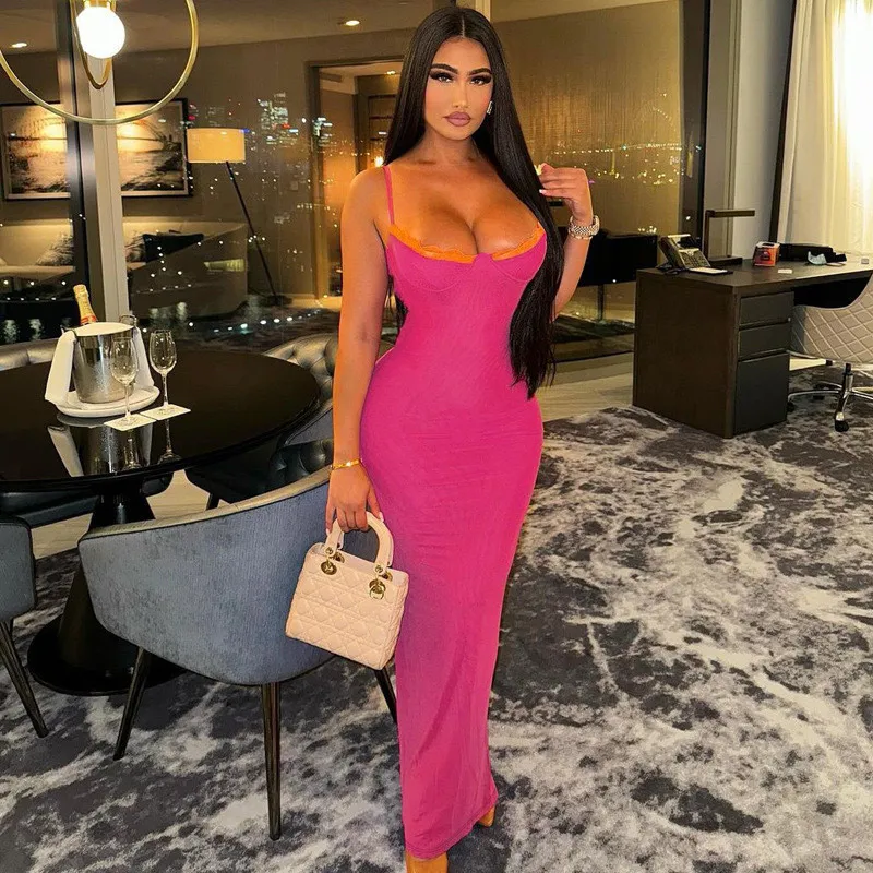 Women Summer Solid Sexy Suspender Backless Slit Bodycon Dress 9 Women Summer Solid Sexy Suspender Backless Slit Bodycon Dress - Image 9