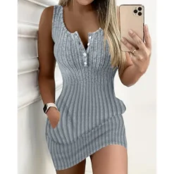 Fashion Solid Color Sleeveless Ribbed Slim Knitting Dress -Deals Toggenix Store b495199f4f01bf23