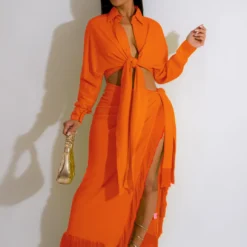 Women's Two-Piece Fringed Slit Skirt Set -Deals Toggenix Store b49c9d57d0c81682