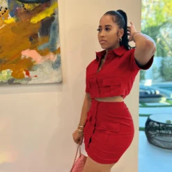 Women Solid Button Pocket Top And Camouflage Skirt Two-Piece Set -Deals Toggenix Store b5868aa1b545ff49