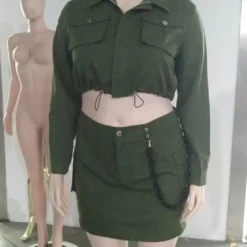 Women Turndown Collar Long Sleeve Pocket Top And Skirt Two-piece Set -Deals Toggenix Store b623137b7ad336d5