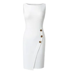 Women Round Neck Sleeveless Button Dress -Deals Toggenix Store b6787519e35b202d