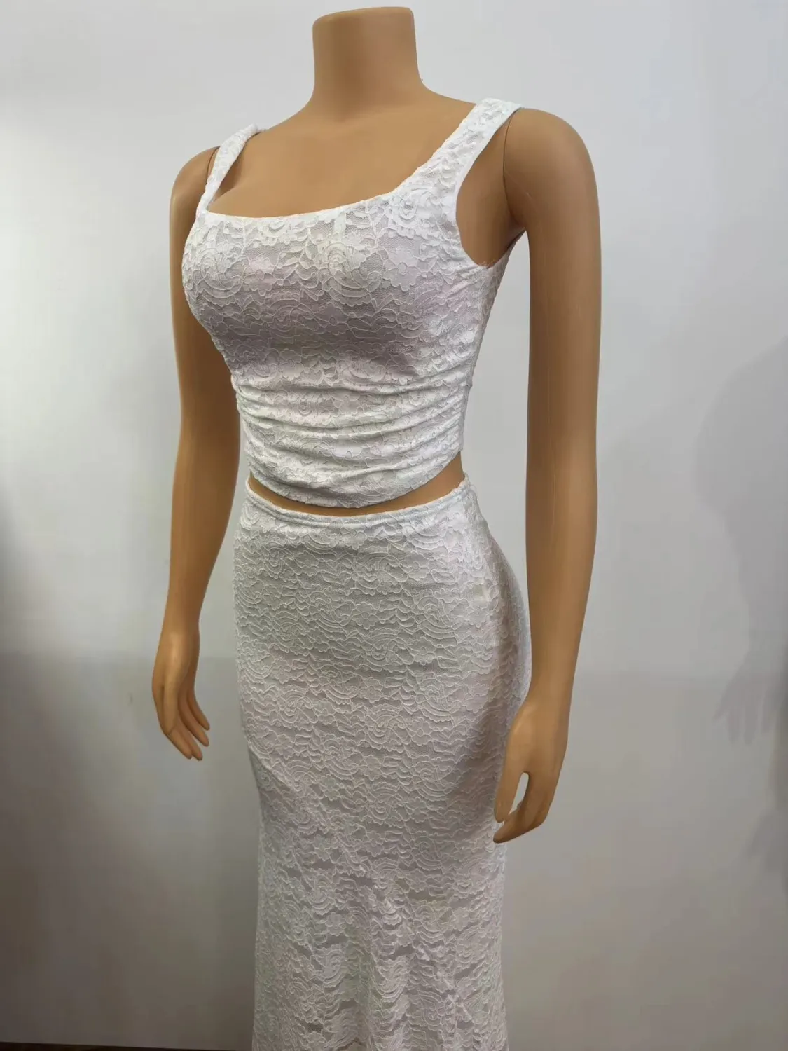 Women Sexy Pleated Top And Lace Skirt Two-piece Set 6 Women Sexy Pleated Top And Lace Skirt Two-piece Set - Image 6