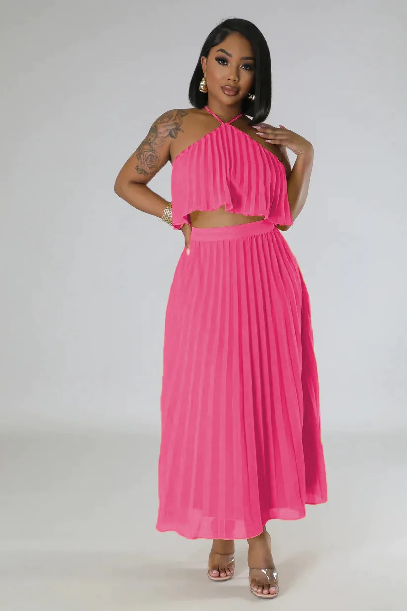 Women Summer Casual Solid Sleeveless Pleated Lace-Up Pleated Skirt 5 Women Summer Casual Solid Sleeveless Pleated Lace-Up Pleated Skirt - Image 5