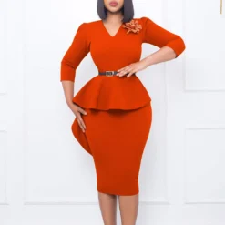 Women's Ruffled Vintage V-Neck Bodycon Chic Chic Pencil Dress -Deals Toggenix Store b78b02ac3571a0e3