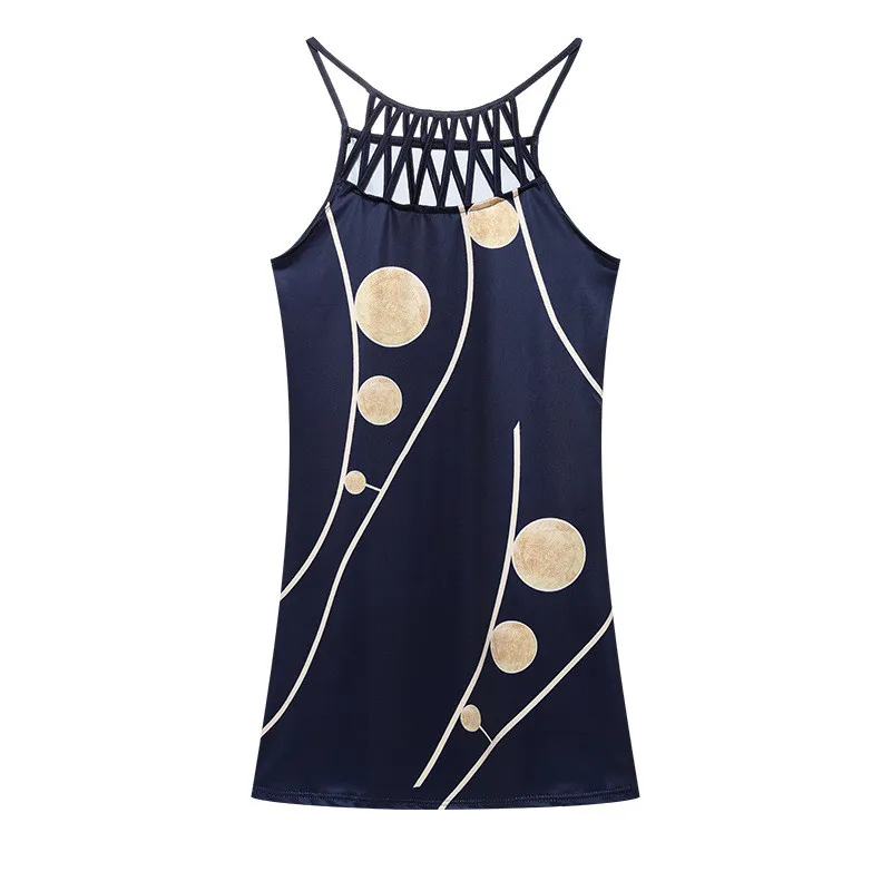 Women Clothes Summer Sexy Print Hollow Out Strap Mini Dress 2 Women Clothes Summer Sexy Print Hollow Out Strap Mini Dress - Image 2